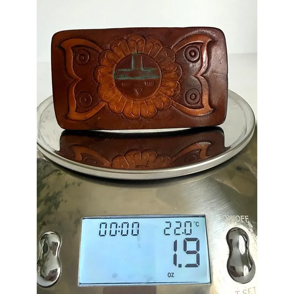 Native American Tooled Leather Belt Buckle Sunface Butterfly Southwestern